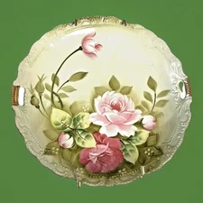 VINTAGE LEFTON Plate 719 Heritage Rose Hand Painted Reticulated Double Handles