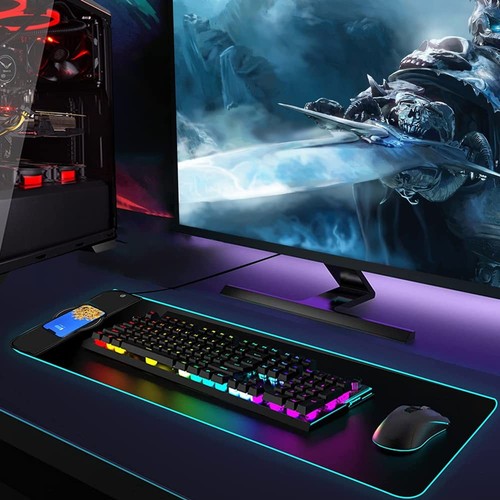 Tapis de Souris Recharge sans Fil Grand Tapis de Souris Gamer XXL RGB Mouse P... - Afbeelding 5 van 7