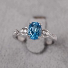 Swiss Blue Topaz 925 Sterling Silver Oval Cut Gemstone Solitaire Ring Duty Free