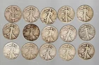 Lot of 15 Liberty Walking half dollars, various dates, circulated 90% silver
