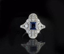 3.35Ct Art Deco Style Lab Created Sapphire Engagement 14k White Gold Finish Ring