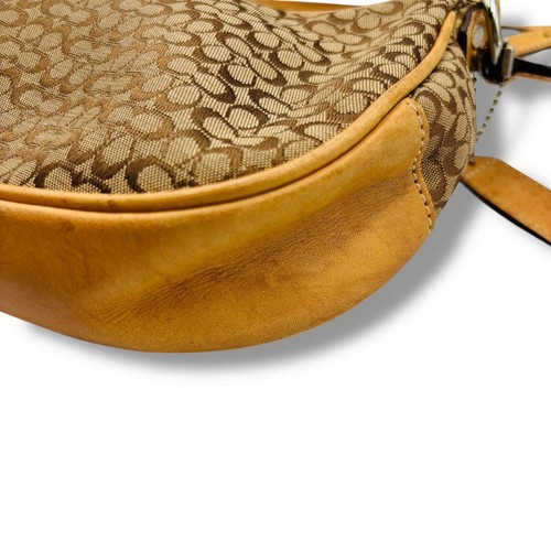 COACH Bolso de Hombro Cartera Firma Lona Cuero Beige Camel Auténtico - Imagen 8 de 24