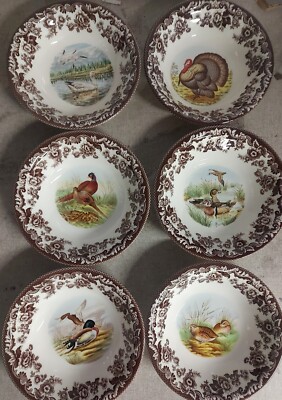 Spode woodland set of SIX  Ascot  bowls- 6 unique designs all BIRDS