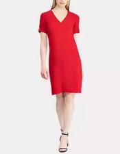 Lauren Ralph Lauren  Varintra Dress V Neck Short Roll Tab Sleeves Red Size 4