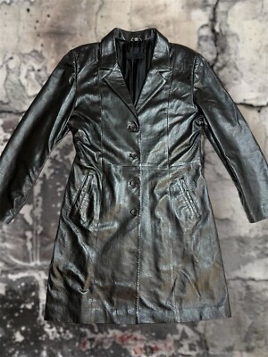 Vintage Womens genuine Gian Mori Classic long leather Black coat Size S