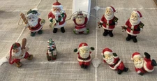 Lot of 10 Assorted Santa Christmas Ornaments Figurines Plastic, Resin, Glass