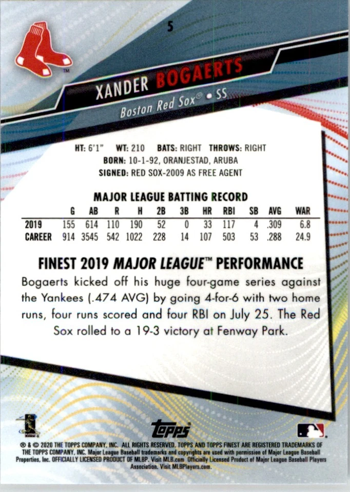 2020 Finest Xander Bogaerts Boston Red Sox #5 - Image 2 of 2