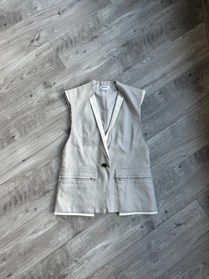 Helmut Lang gray linen vest with white Leather decorations Size: L - Image 2 of 4