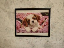 Completed Diamond Art Painting Puppy in Pink in 8x10 Frame
