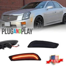 Smoke Lens Front Bumper Amber LED Side Marker Light For 03-07 Cadillac CTS CTS V