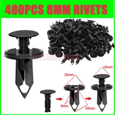 480PCS 8mm Bumper Clips Auto Car Hole Retainer Rivets Fastener Fender Push Pin