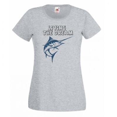 Damen-T-Shirt Living The Dream Hochseeangeln Marlin Sport grau Lady Fit