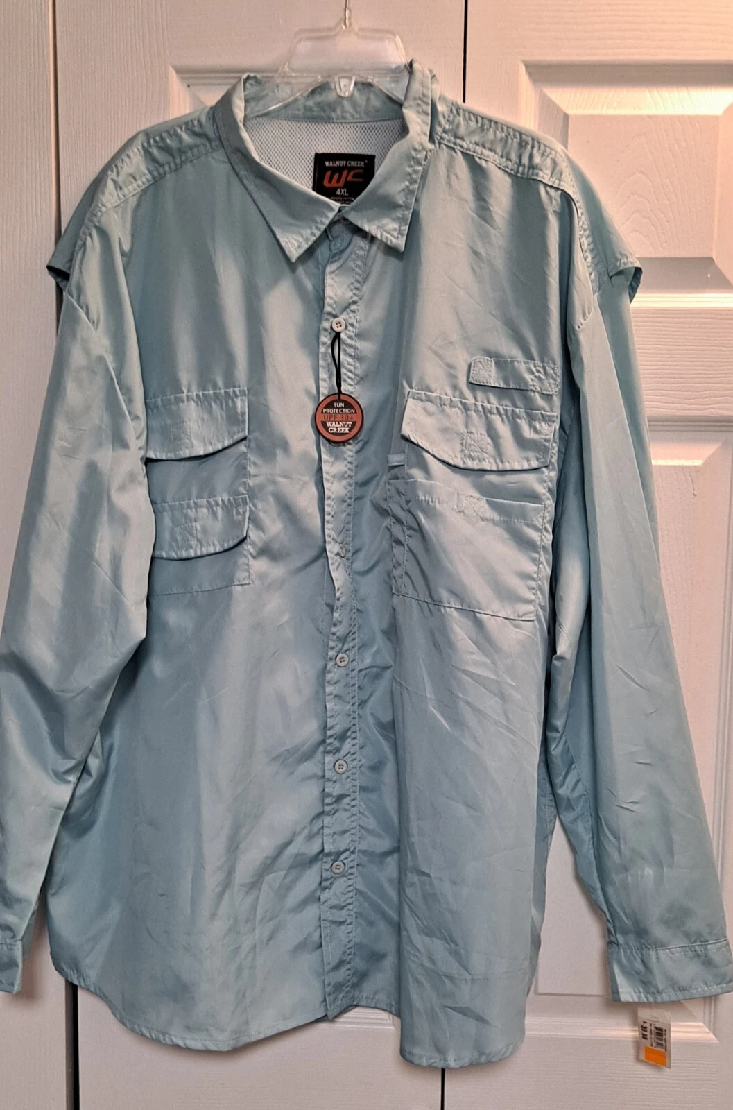 NWT Walnut Creek Light Blue Button Long Sleeve Vented Fishing Style Shirt 4XL