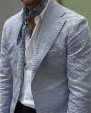 Men Seersucker Suit Navy Blue Summer Casual Jacket Leisure Prom Suit Blazer