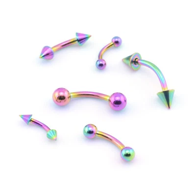 Rainbow Curved Barbell Banana Eyebrow Navel Bridge Prince Albert - Image 1 of 4