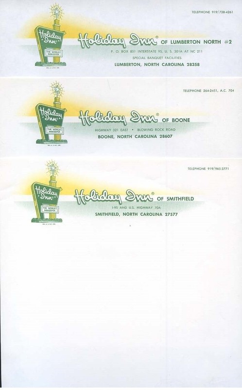 Holiday Inn vintage 1970s stationery set