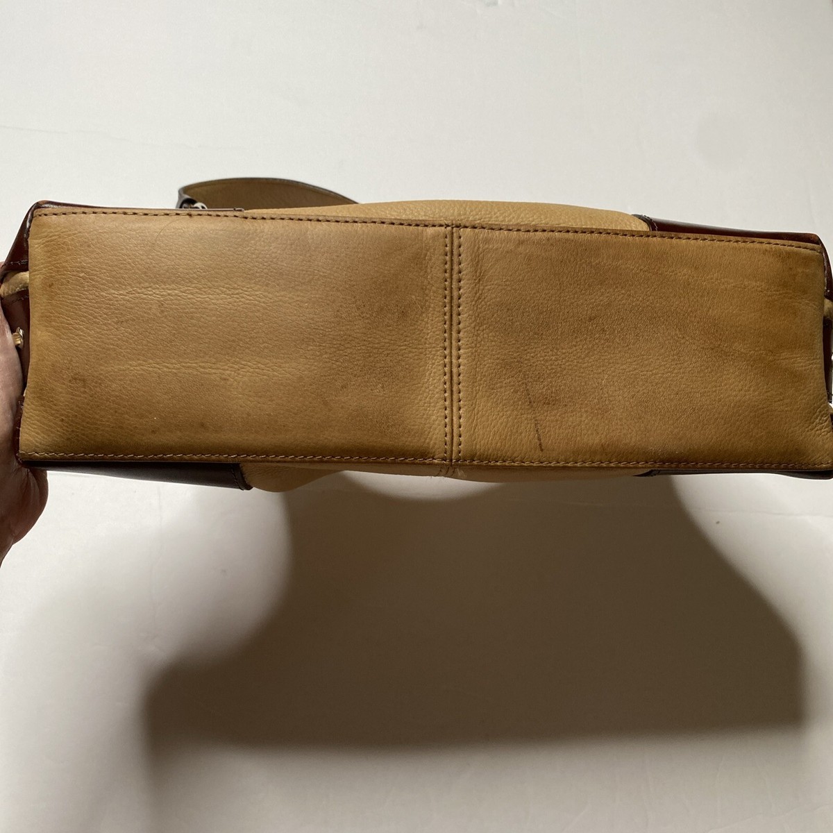 Sac à Main Bandoulière Wilsons Leather Pelle Studio – Cuir Et Tweed Marron, Boucles Argentées – Occasion Taille Medium