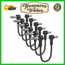 Flat Right-Angle Guitar Patch Cables for Pedals, Amplifiers, 6 Pack, 6 Inch