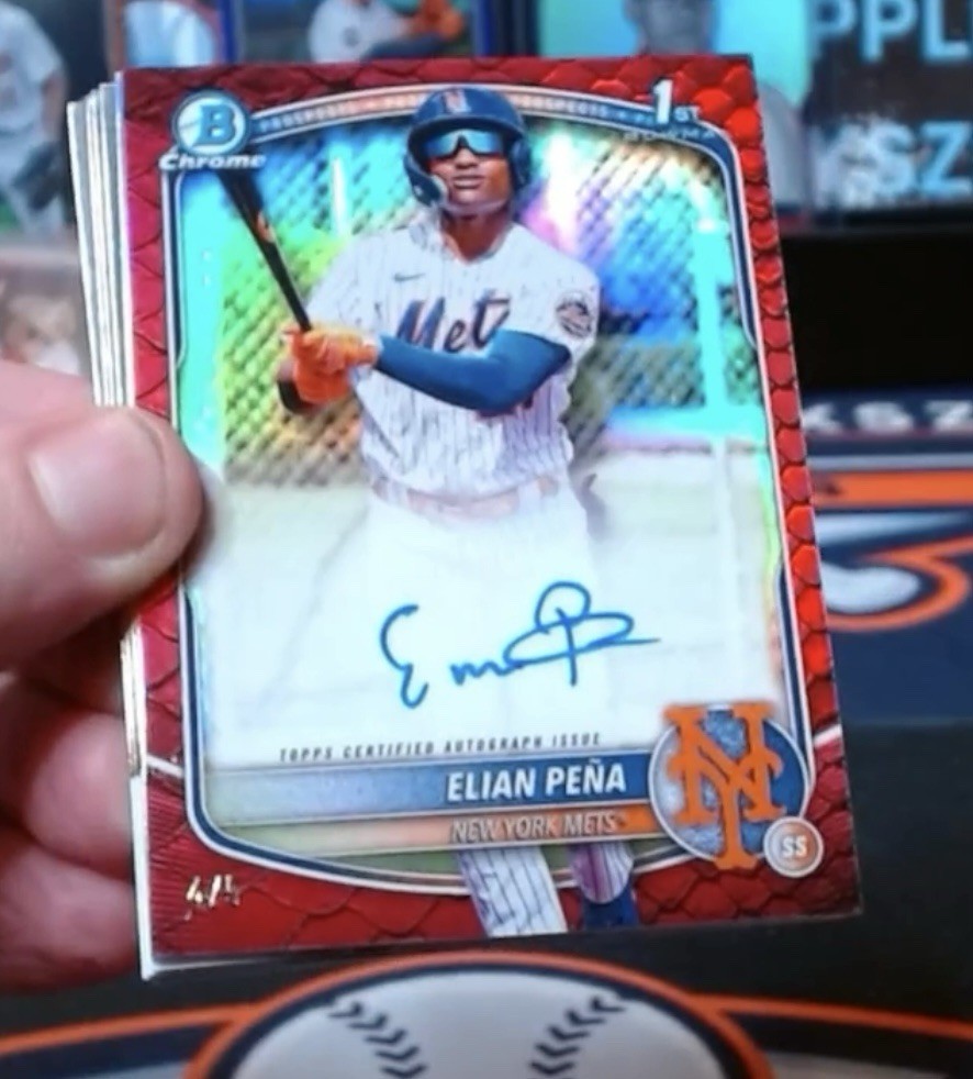 2025 Bowman Chrome Elian Pena Red Reptilian Auto 1st Prospect #4/5 Mets