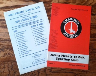 1970 set of 2 Accra Hearts of Oak England Tour programmes Bury Charlton Athletic