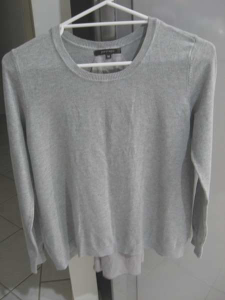 PORTMANS GREY LONG SLEEVE JUMPER HAS LACED UP BACK WITH SHEER INSERT SIZE M