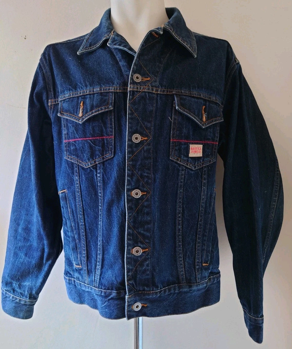 NAUTICA Vintage Men's Denim Trucker Jacket Size Medium Dark Denim. Grunge