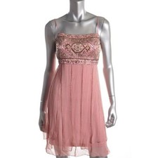 Sue Wong Spaghetti Strap Beaded Rosette Hem Dress Sandalwood Dust Pink Rose 4