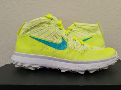 Nike Women's Flyknit Chukka Spikless Golf Volt Yellow Blue (819006-700) size 8