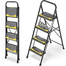 4 Step Heavy Duty Ladder 800lbs Capacity Anti-Slip Handrail Portable
