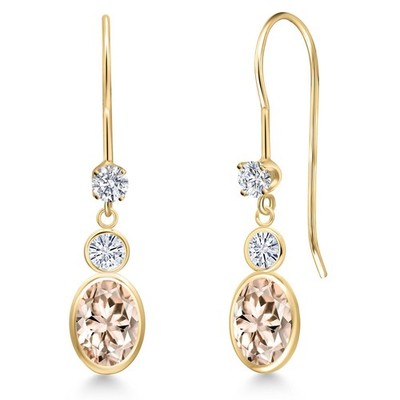 14K Yellow Gold Peach Morganite and White Moissanite and Lab Grown Diamond