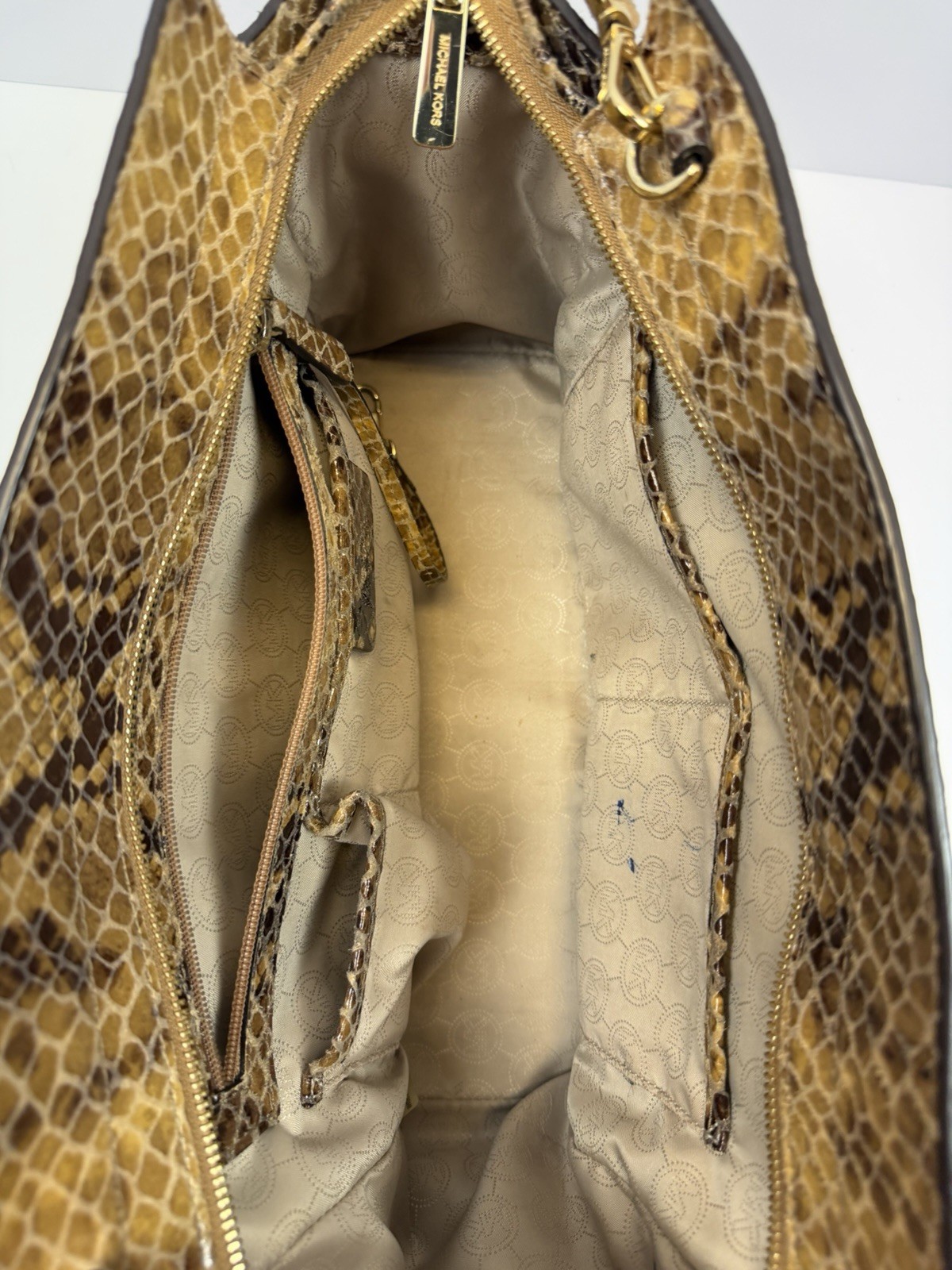 Michael Kors Brown Python Embossed Purse Bag Satc… - image 5