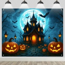 Halloween Backdrop Haunted House Pumpkin Scene 8x6ft