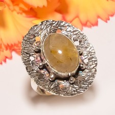 Golden Rutilated Quartz 925 Sterling Silver Ring Adjustable R11811 
