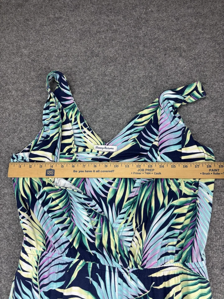 Tommy Bahama Mono Mujer Grande Azul Marino Tropical Hoja Pierna Ancha Bolsillos Cuello en V Foto 3 de 4