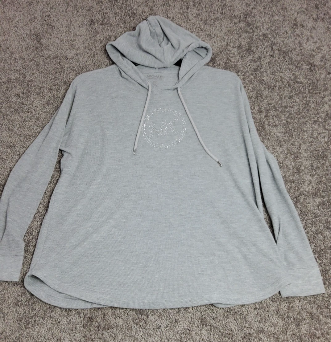 Michael Kors camicia felpa leggera waffle maglia borchie logo top donna LG grigio