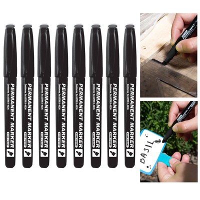 8 Permanent Markers Black Fine Point Non Toxic Waterproof