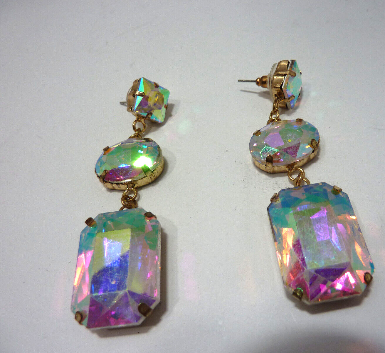 VINTAGE  Iridescent Rectangle Dangle Drop Pierced… - image 5