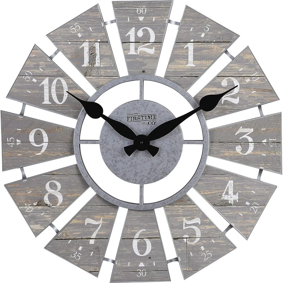 Oversized Rustic Farmhouse Numeral Windmill Wall Clock - Gray - 24 Inch - Image 4 of 4