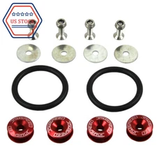 JDMSPEED UNIVERSAL CNC BILLET BUMPER TRUNK QUICK RELEASE FASTENER RED KIT    