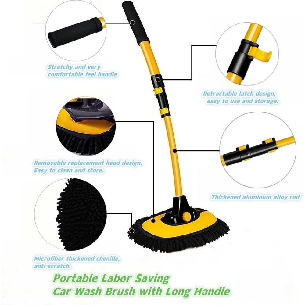 Car Wash Brush Mop with Long Handle Microfiber Cleaning Broom Kit Tool