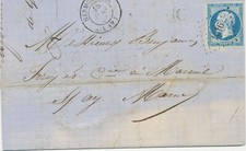 FRANKREICH 1858 Kaiser Napoleon III 20 C. blau Type I, Pra.-Bf. m. Bahnpostkontr