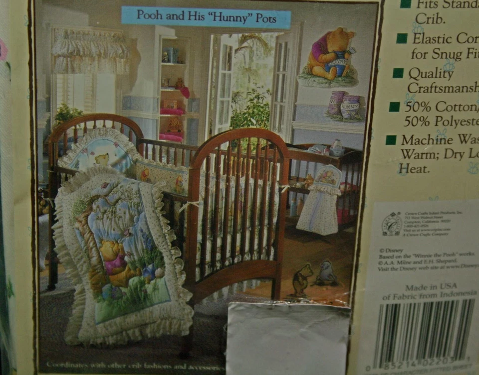 Трудно найти классическую простыню на резинке для кроватки Pooh And His Hunny Pots новая - Изображение 3 из 4