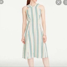 Ann Taylor Factory NWT Striped Herbal Green Halter Midi Dress Size 4P