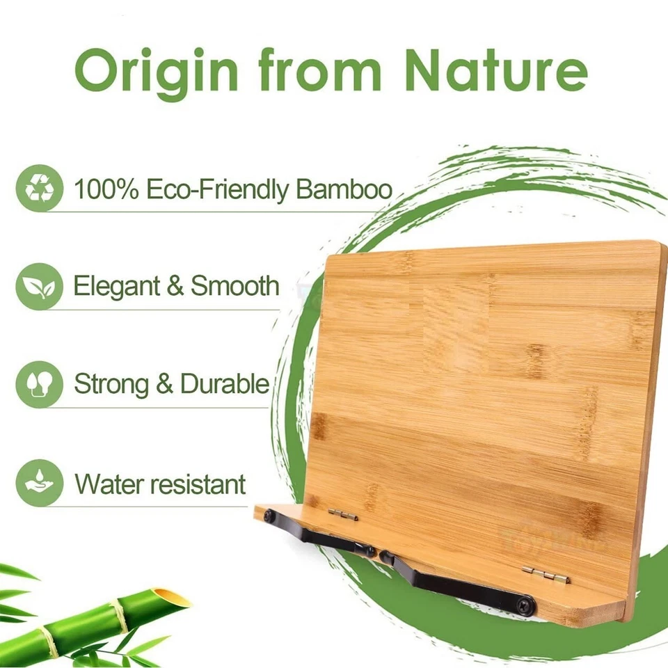 Foldable Bamboo Book Reading Stand Cookbook Stand Tablet Mobile Holder,11" x8.75 - Image 3 of 4