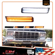 For 73-79 Ford F-150 Truck 78-79 Bronco Smoked Switchback LED DRL Signal Lights