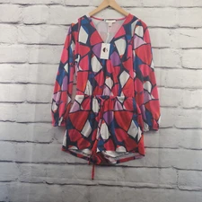 CUDDY STUDIOS Romper Womens XS Snap Tie Long Sleeve Multicolor NWT