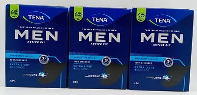 TENA Men Active Fit Extra Light Pads - 3 Boxes of 14 (42 Pads Total) - Discreet
