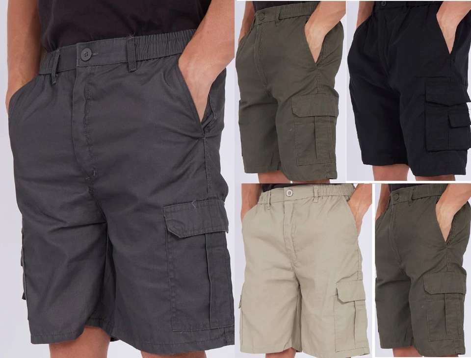 Mens Multi Cargo Pockets Elasticated Shorts Cotton Combat Half Pants Fishing - Image 1 of 1