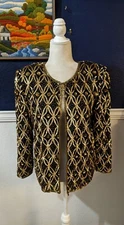 VTG 1980s Mark & John by Sam 100% Silk Gold Sequin Beaded Cardigan Jacket Medium