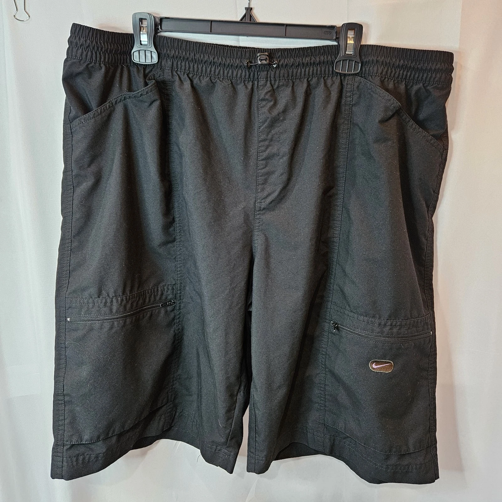 VTG Nike Hiking Trail Cargo Shorts Drawstring Deep Pockets Black Size XXL Y2K